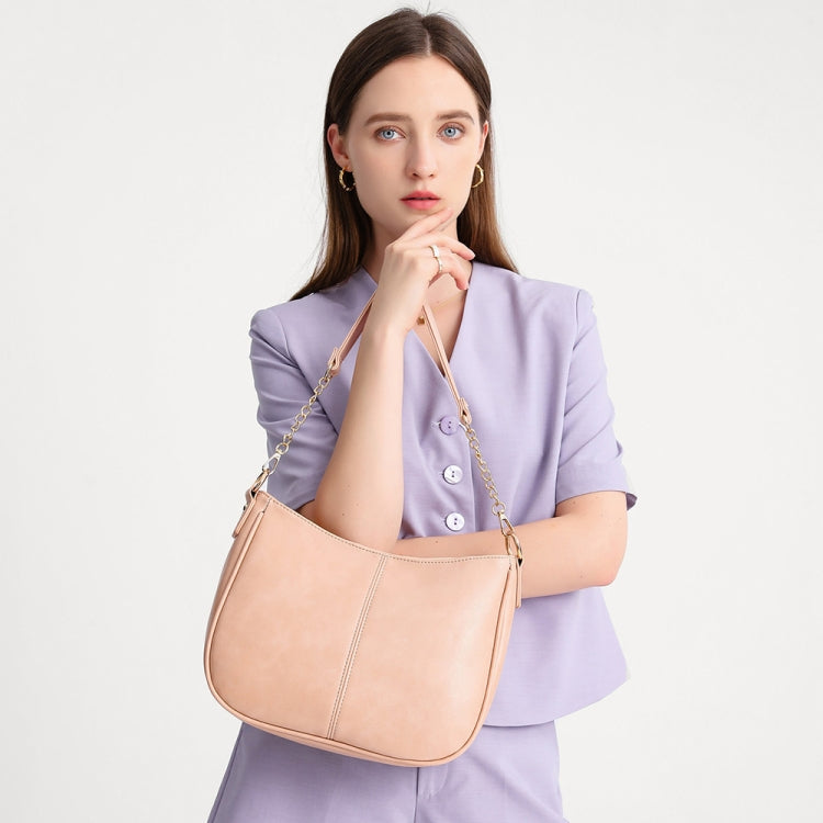 270 Large Capacity Single-shoulder Crossbody Chain Bag Leather Adjustable Underarm Bag(Pink)