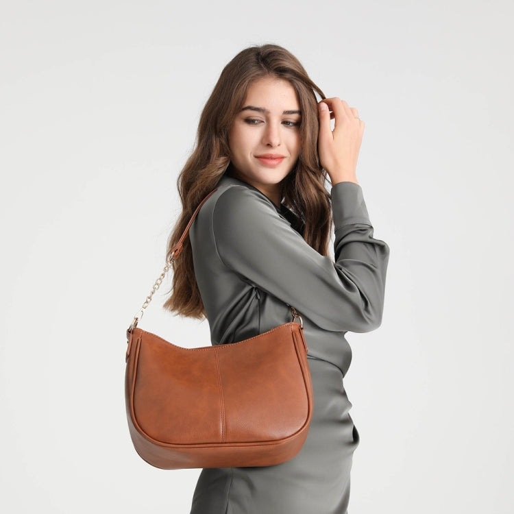 270 Large Capacity Single-shoulder Crossbody Chain Bag Leather Adjustable Underarm Bag(Brown)