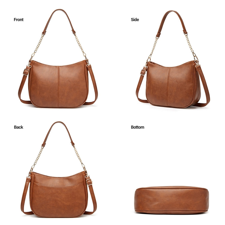 270 Large Capacity Single-shoulder Crossbody Chain Bag Leather Adjustable Underarm Bag(Brown)