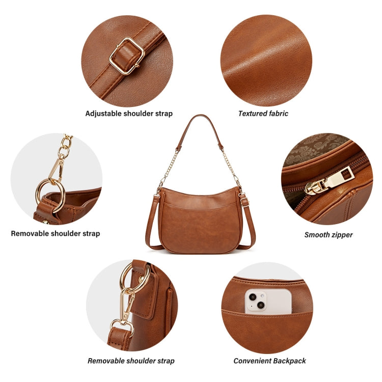 270 Large Capacity Single-shoulder Crossbody Chain Bag Leather Adjustable Underarm Bag(Brown)