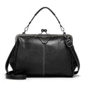 036 Vintage Buckle Handbags Leather Adjustable Crossbody Bag(Black)