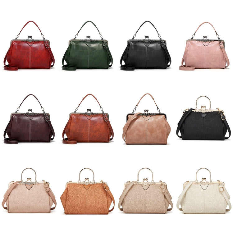 036 Vintage Buckle Handbags Leather Adjustable Crossbody Bag(Black)