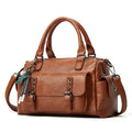 048 Pebbled Leather Multi-compartment Handbag Large Capacity Crossbody Shoulder Bag(Brown)