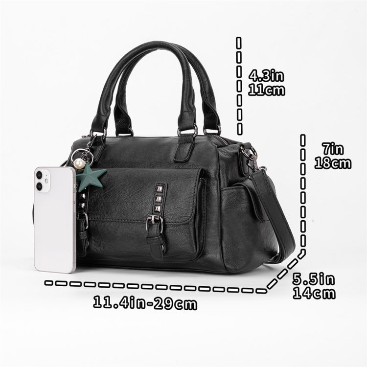 048 Pebbled Leather Multi-compartment Handbag Large Capacity Crossbody Shoulder Bag(Navy Blue)