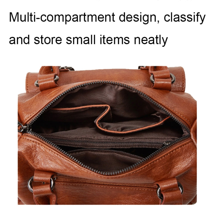 048 Pebbled Leather Multi-compartment Handbag Large Capacity Crossbody Shoulder Bag(Black)
