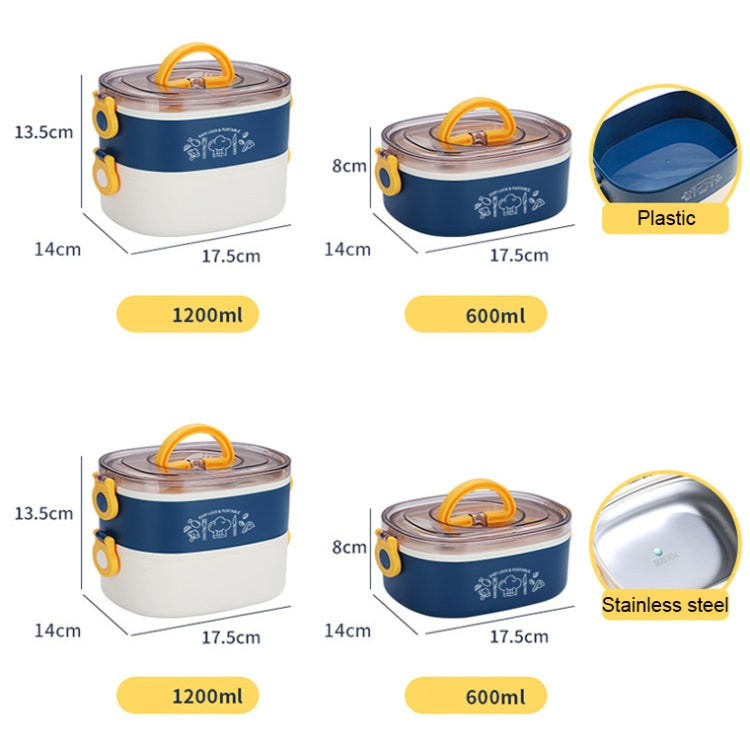 Large Capacity Oval Divided Portable Office Insulation Lunch Box, Specification: 600ml (Stainless Yellow)