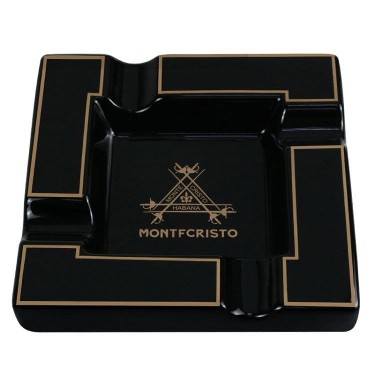 Four Slot Large-Diameter Smoke Groove Ceramic Cigar Ashtray(Black)