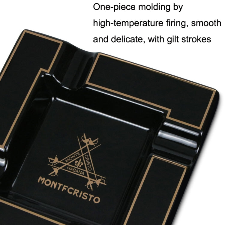 Four Slot Large-Diameter Smoke Groove Ceramic Cigar Ashtray(Black)