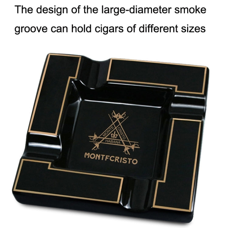 Four Slot Large-Diameter Smoke Groove Ceramic Cigar Ashtray(Black)