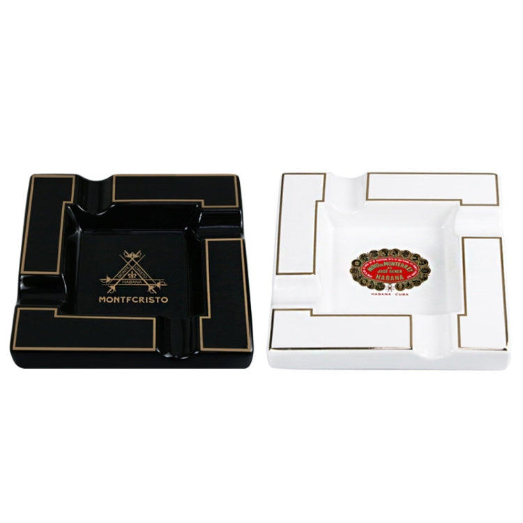 Four Slot Large-Diameter Smoke Groove Ceramic Cigar Ashtray(Black)