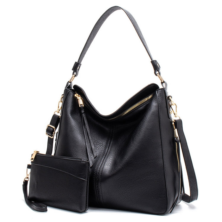 7871 Large Capacity Adjustable Leather Tote Bag Multi-compartment Shoulder Bag, Color: 2-In-1 Black