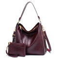 7871 Large Capacity Adjustable Leather Tote Bag Multi-compartment Shoulder Bag, Color: 2-In-1 Purple Red
