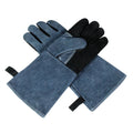 Cowhide BBQ Gloves Thickened Anti-hot Oven Welding Protection Gloves, Specification: A2416 14 inch Gray Black