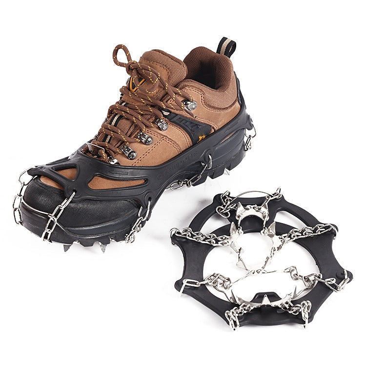 F11-1 11 Teeth 201 Stainless Steel Outdoor Snow and Ice Mountaineering Non-slip Shoes Cover(M Black)