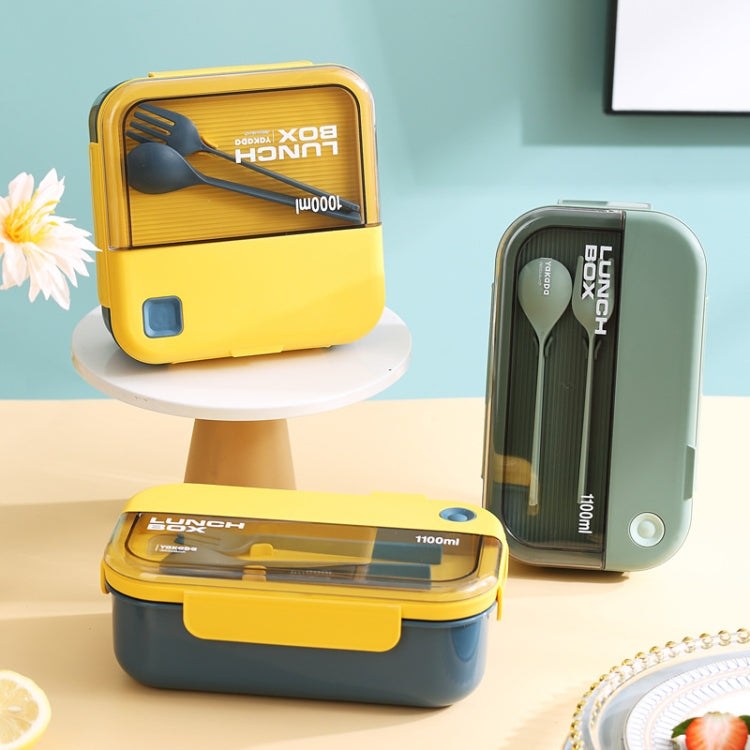 Plastic Compartment Lunch Box Microwaveable with Tableware(1.1L Blue)
