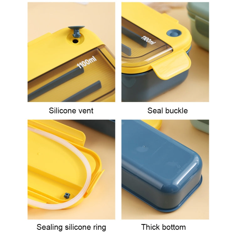 Plastic Compartment Lunch Box Microwaveable with Tableware(1.1L Blue)