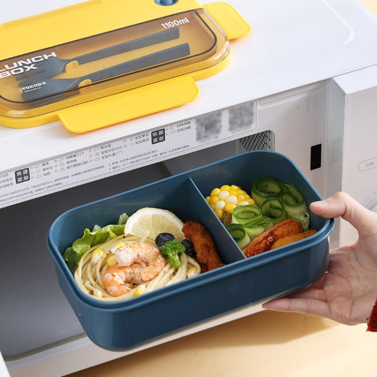 Plastic Compartment Lunch Box Microwaveable with Tableware(1.1L Blue)