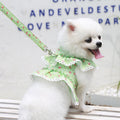 Pet Lace Vest Clothes Harness Leash, Size: S(Green Floral)