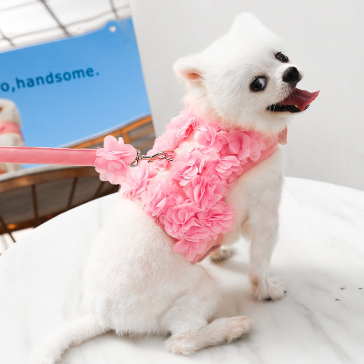Pet Lace Vest Clothes Harness Leash, Size: S(3D Flower Pink)