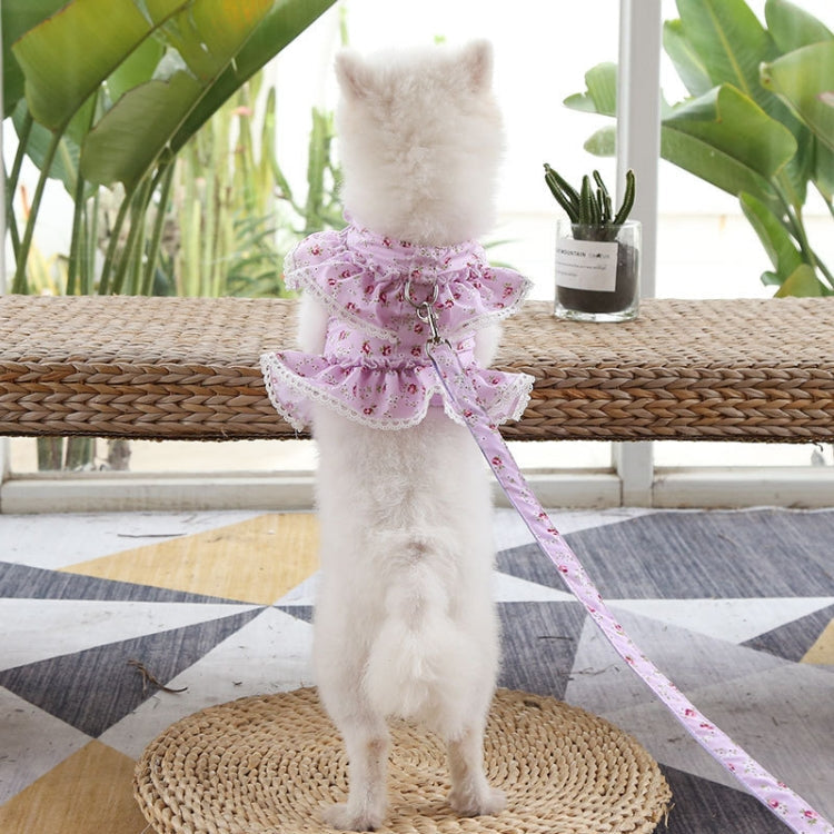 Pet Lace Vest Clothes Harness Leash, Size: S(3D Flowers Purple)