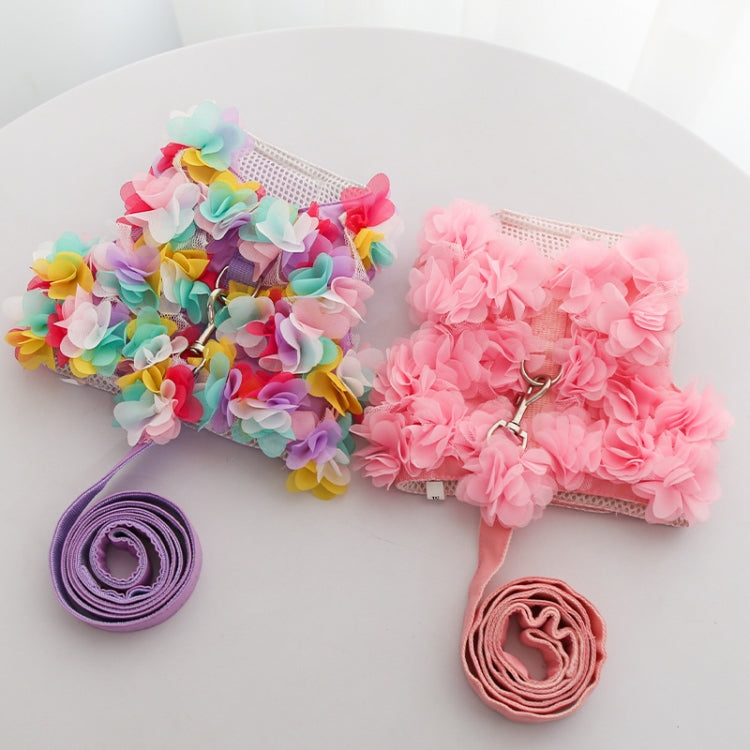 Pet Lace Vest Clothes Harness Leash, Size: M(3D Flowers Purple)