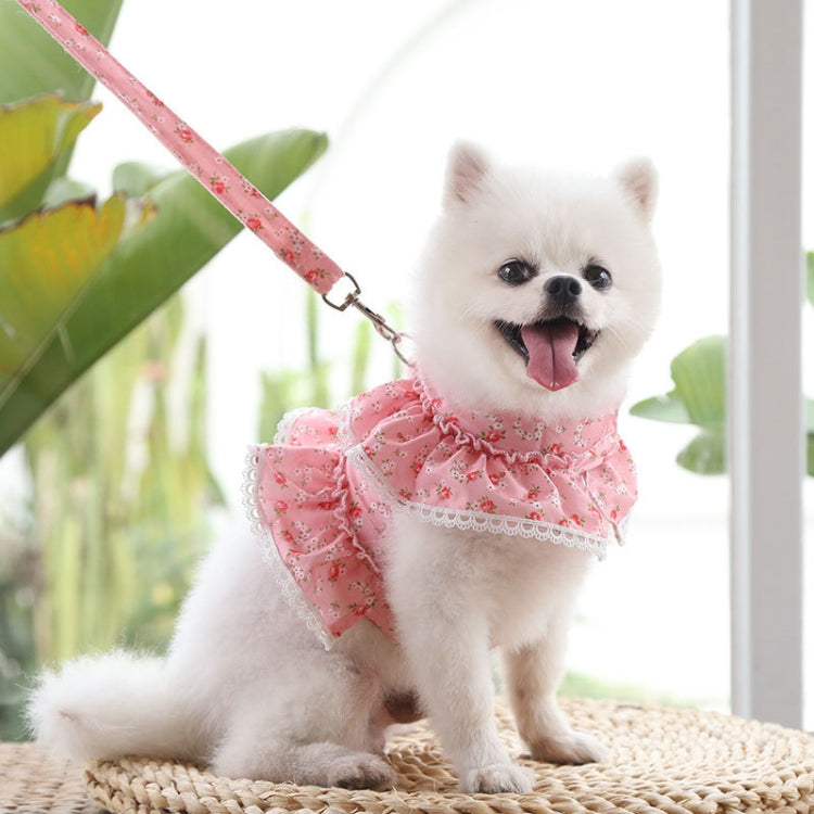 Pet Lace Vest Clothes Harness Leash, Size: L(Rose Red Floral)