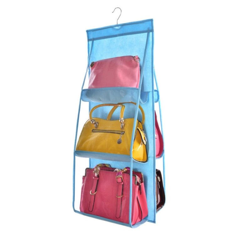 B05005 Double Sided 6 Pocket Hanging Bag Non-woven Fabric Hanging Handbag Organizer(Blue)