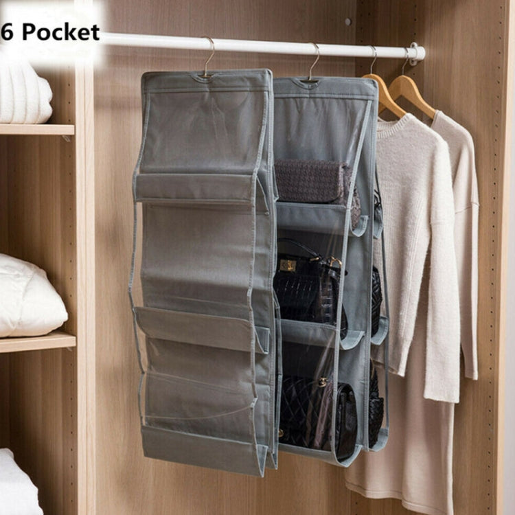 B05005 Double Sided 6 Pocket Hanging Bag Non-woven Fabric Hanging Handbag Organizer(Rose Red)
