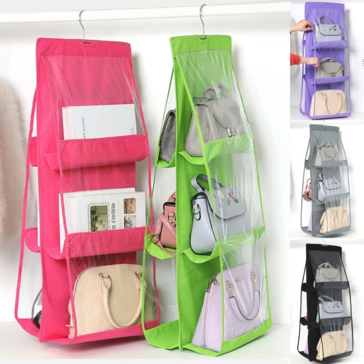 B05005 Double Sided 6 Pocket Hanging Bag Non-woven Fabric Hanging Handbag Organizer(Grey)