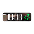 671  Mirror Screen Digital LED Alarm Clock USB Plug-in/Battery Dual-use With Temperature/Humidity Display(Black Shell White Green)