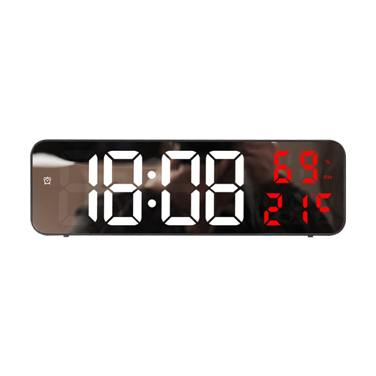 671  Mirror Screen Digital LED Alarm Clock USB Plug-in/Battery Dual-use With Temperature/Humidity Display(Black Shell White Red)