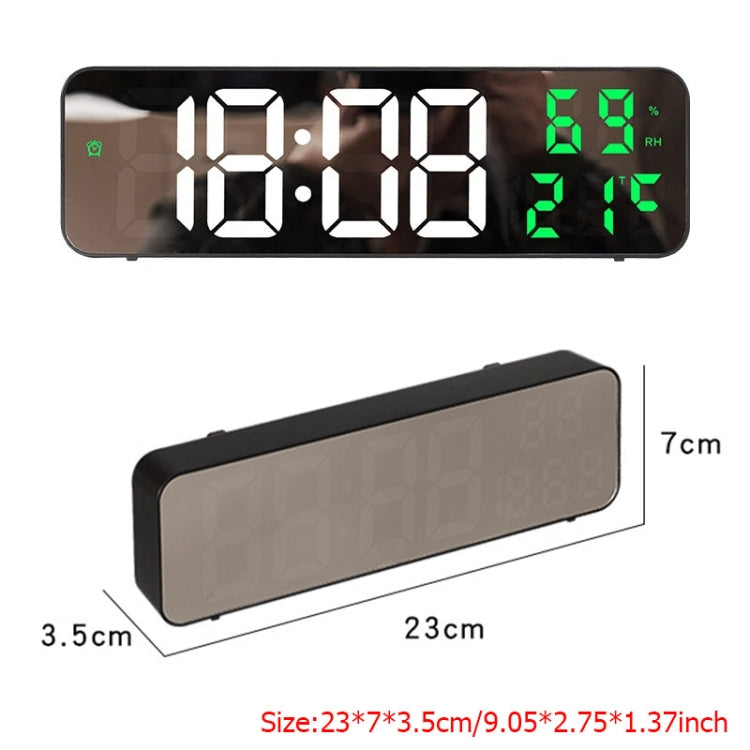 671  Mirror Screen Digital LED Alarm Clock USB Plug-in/Battery Dual-use With Temperature/Humidity Display(Black Shell White Red)