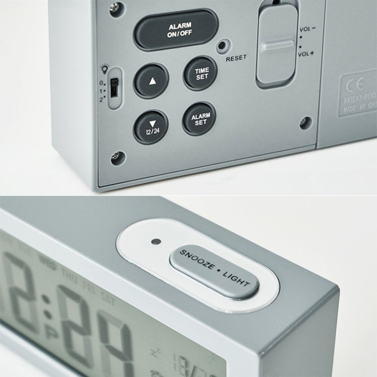 8890H Multifunctional Photosensitive Bedside Small Alarm Clock LCD Screen Digital Clock(White)