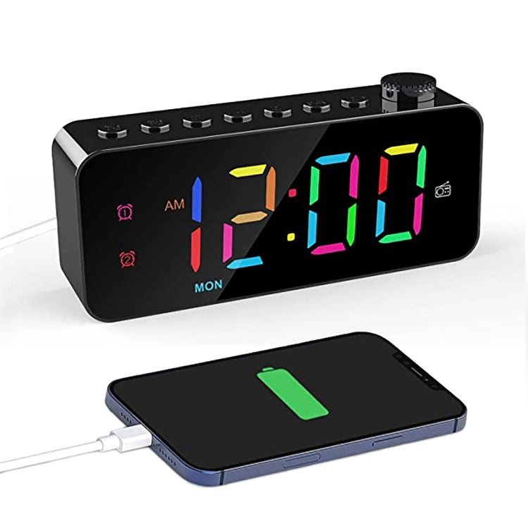 RGB Color Changing LED Digital Alarm Clock with FM Radio Built-in 8 Natural Music(White)