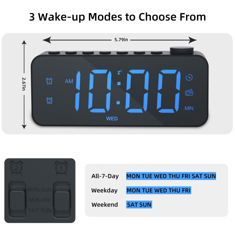 RGB Color Changing LED Digital Alarm Clock with FM Radio Built-in 8 Natural Music(White)