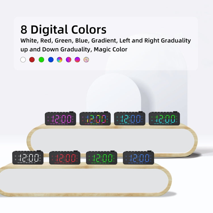 RGB Color Changing LED Digital Alarm Clock with FM Radio Built-in 8 Natural Music(White)
