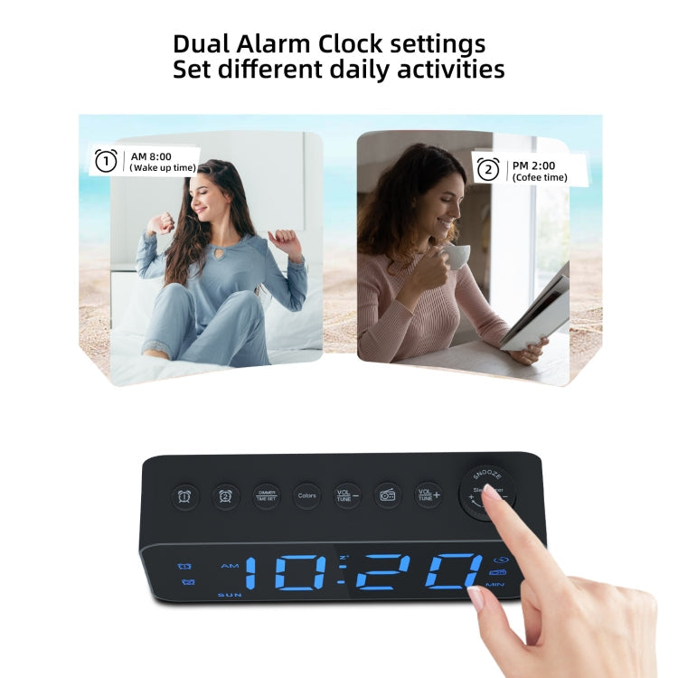 RGB Color Changing LED Digital Alarm Clock with FM Radio Built-in 8 Natural Music(White)