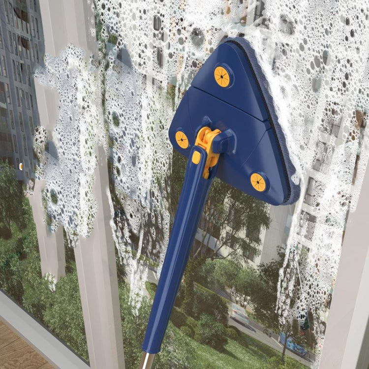 Triangular Mop Household Ceiling Cleaner Wipe Wall Tiles Imitation Hand Twist Mop with 2 Cloth(Blue)