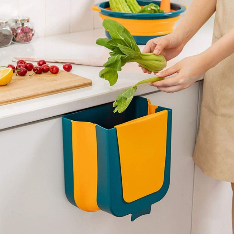 Kitchen Hanging Folding Trash Can Food Waste Storage Bin(Yellow)