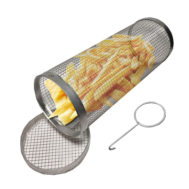 Outdoor Stainless Steel Barbecue Cage BBQ Round Mesh Tube 30cm With Hook