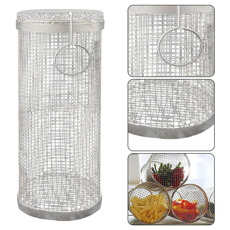 Outdoor Stainless Steel Barbecue Cage BBQ Round Mesh Tube 30cm With Hook