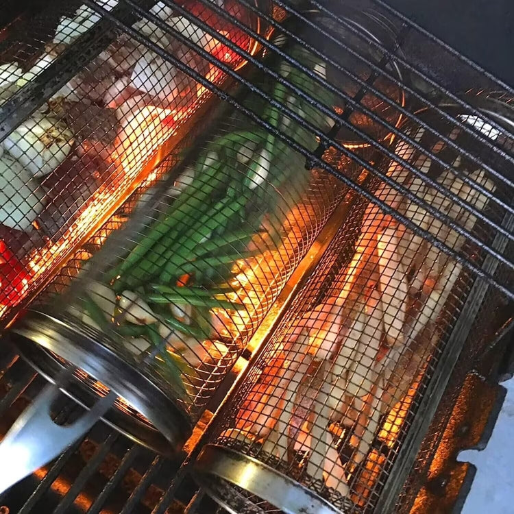 Outdoor Stainless Steel Barbecue Cage BBQ Round Mesh Tube 30cm With Hook