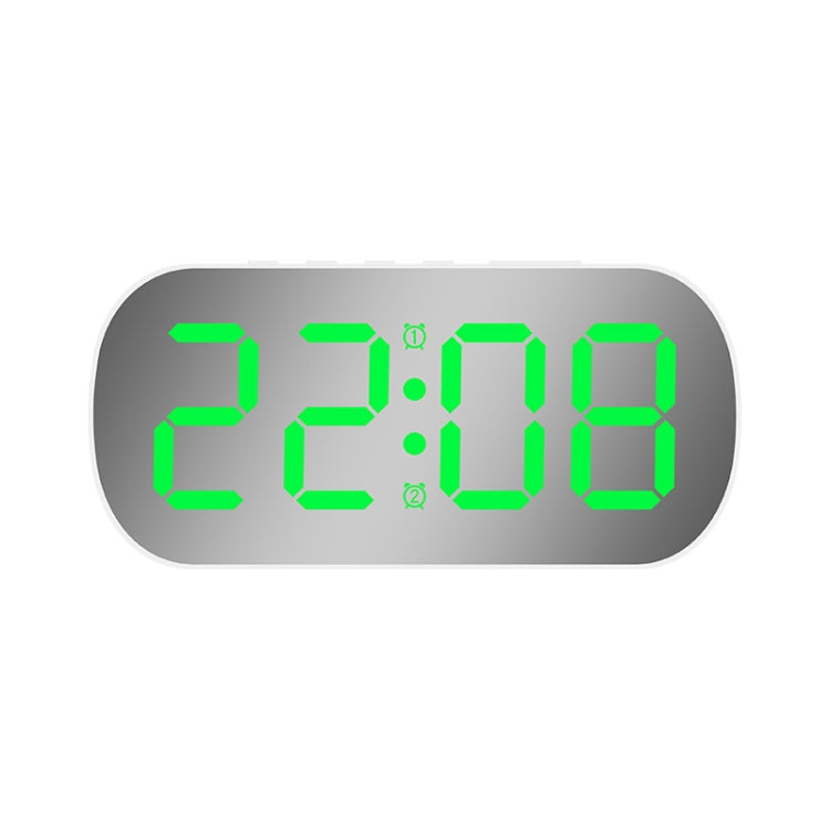 6637 LED Digital Display Temperature Electronic Clock Desktop Mirror Alarm Clock(White Green Light)