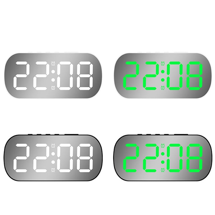 6637 LED Digital Display Temperature Electronic Clock Desktop Mirror Alarm Clock(Black White Light)