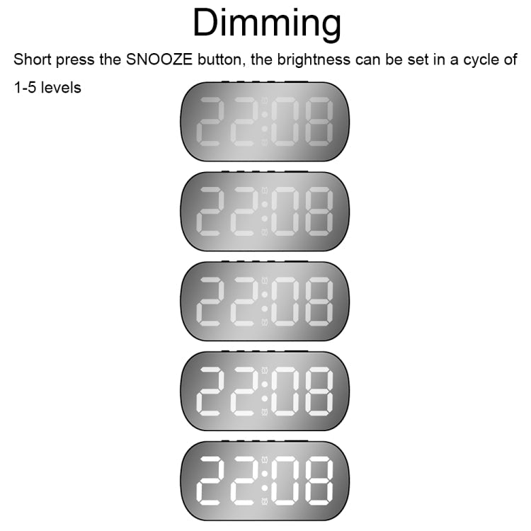 6637 LED Digital Display Temperature Electronic Clock Desktop Mirror Alarm Clock(White Green Light)