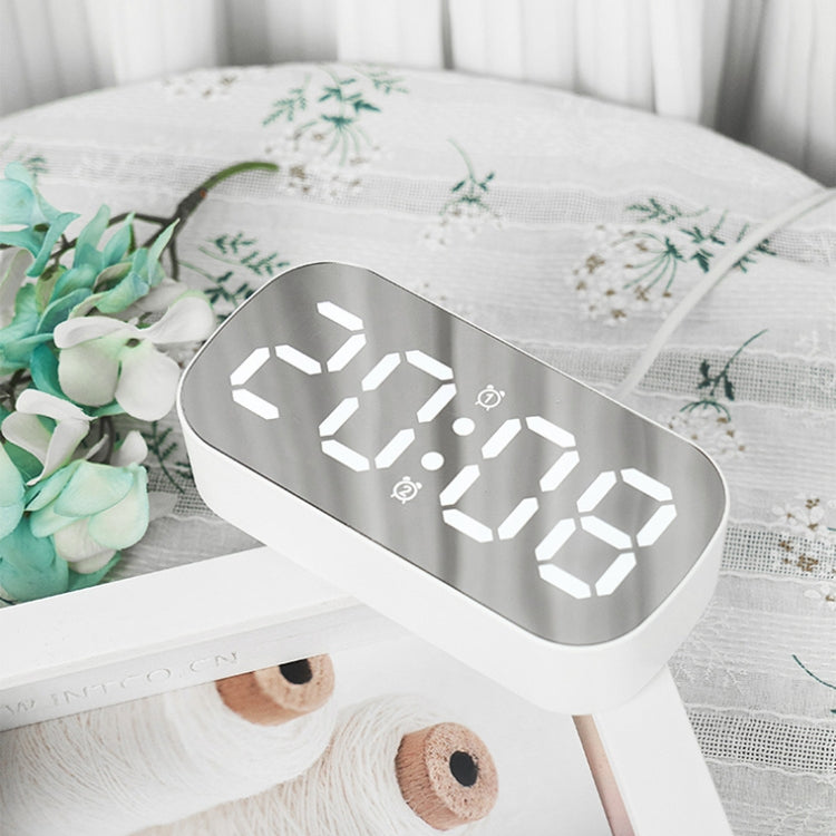 6637 LED Digital Display Temperature Electronic Clock Desktop Mirror Alarm Clock(White White Light)