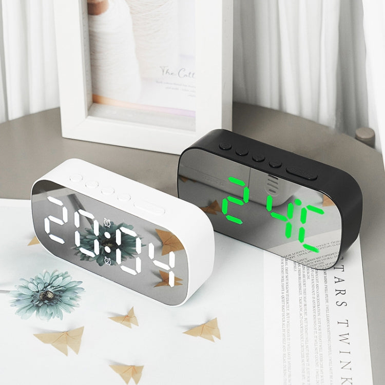 6637 LED Digital Display Temperature Electronic Clock Desktop Mirror Alarm Clock(Black Green Light)
