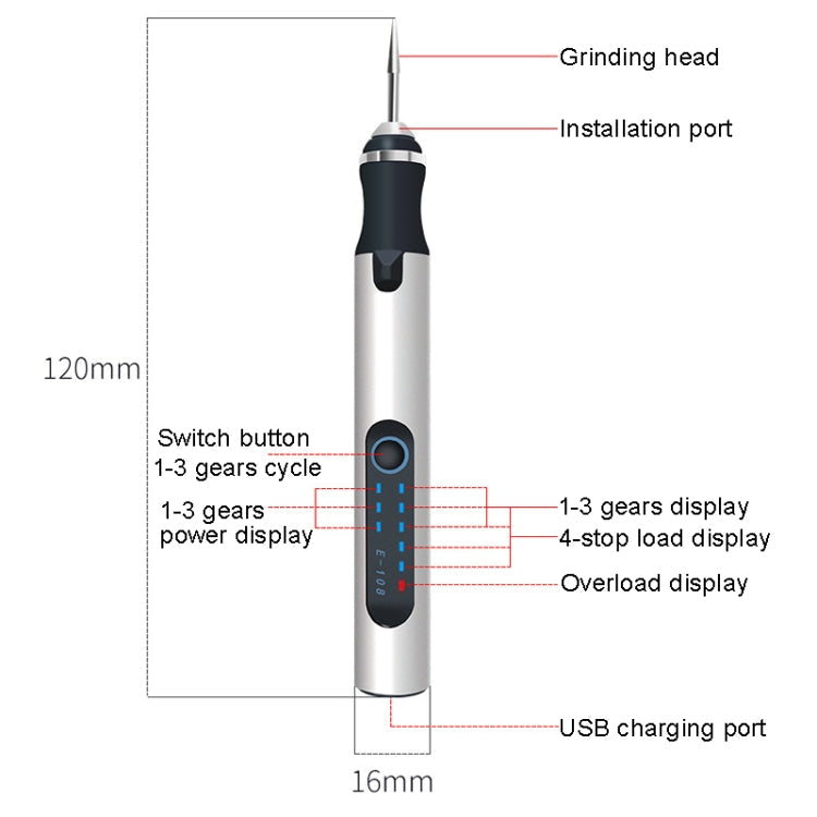 SNJ-3681 Mini Engraving Pen Wireless Polishing Electric Grinder, Style: Roae Gold+Grinding Head