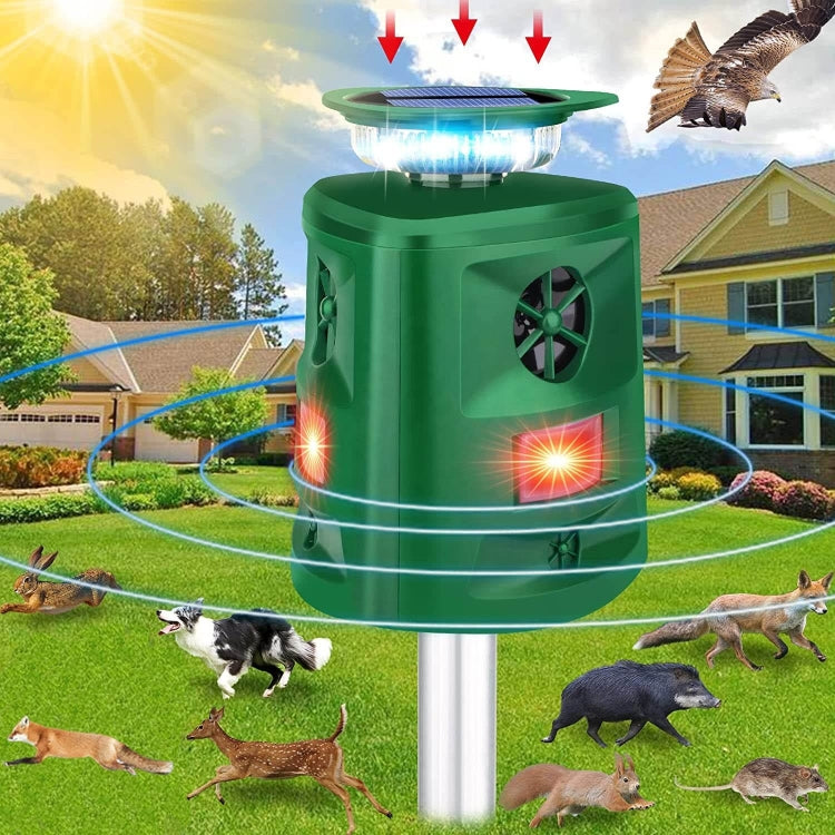 SK698 Solar Powered Animal Repeller 360 Degree Strobe Light Bird Repeller Ultrasonic Rat Repeller(Green)