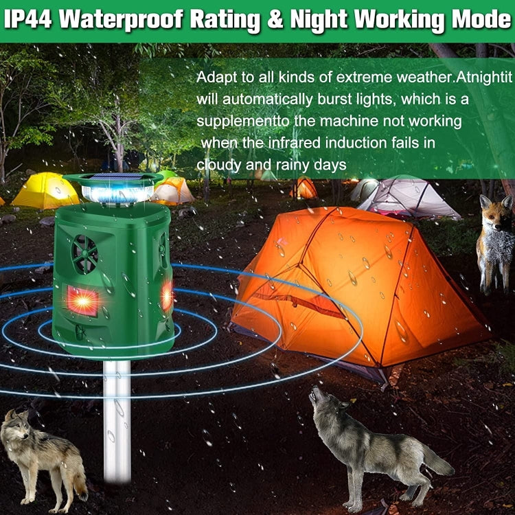 SK698 Solar Powered Animal Repeller 360 Degree Strobe Light Bird Repeller Ultrasonic Rat Repeller(Green)